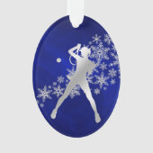 Blue Silver Female Tennis Player Ornament (Vorderseite)