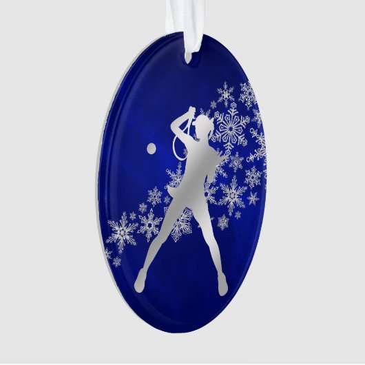 Blue Silver Female Tennis Player Ornament (Vorderseite)