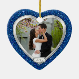 Blue Silver First Christmas Together Foto Xmas Keramikornament