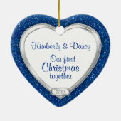 Blue Silver First Christmas Together Foto Xmas Keramikornament (Hinten)