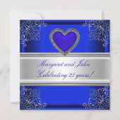 Blue Silver Floral 25-jähriges Party Event Einladung (Vorderseite)