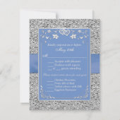 Blue Silver Floral Hearts IMITATS Foil Wedding RSV RSVP Karte (Rückseite)