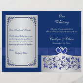 Blue, Silver Floral Hearts Wedding Program (Vorderseite)