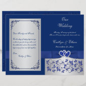 Blue, Silver Floral Hearts Wedding Program (Vorne/Hinten)