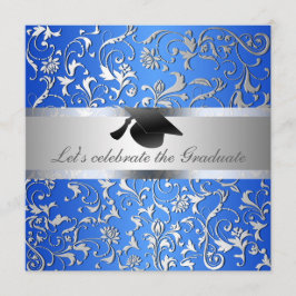 Blue Silver Floral Pattern Black Abschluss Hat Einladung