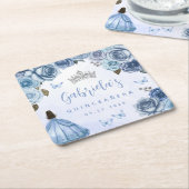 Blue Silver Floral Quinceañera Party Rechteckiger Pappuntersetzer (angewinkelt)