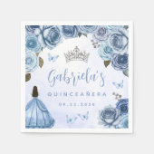 Blue Silver Floral Quinceañera Party Serviette (Vorderseite)