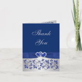 Blue, Silver Floral Wedding Danke Card (Vorderseite)