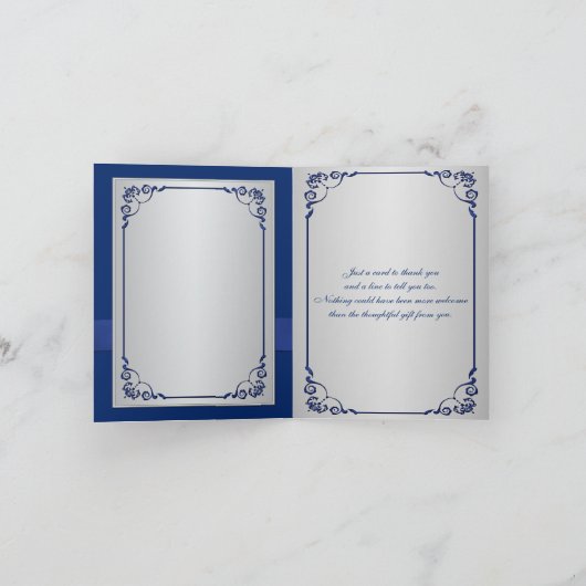 Blue, Silver Floral Wedding Danke Card (Innenseite)