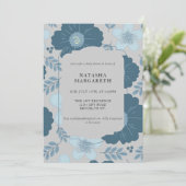 Blue Silver Floral Winter Baby Dusche Elegant Boho Einladung (Stehend Vorderseite)