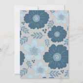 Blue Silver Floral Winter Baby Dusche Elegant Boho Einladung (Rückseite)