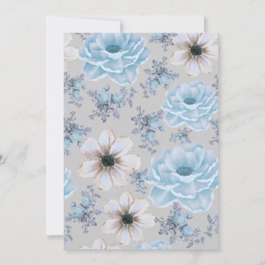 Blue Silver Floral Winter Baby Dusche Elegant Boho Einladung (Rückseite)