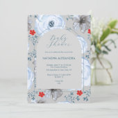 Blue Silver Floral Winter Baby Dusche Elegant Boho Einladung (Stehend Vorderseite)