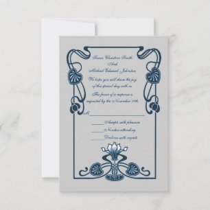 Blue Silver Floral Wirbel Hochzeit RSVP Karte