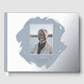 Blue Silver Foil Funeral Gästebuch Foto Elegante (Vorderseite)
