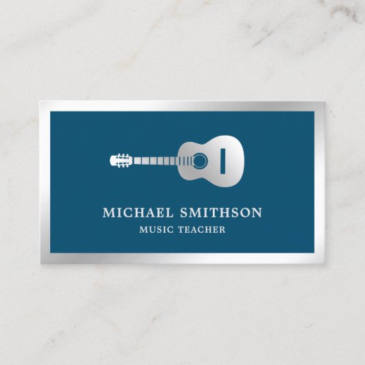 Blue Silver Foil Gitarre Lehrer Gitarre Visitenkarte (Vorderseite)