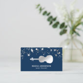 Blue Silver Foil Violin Music Teacher Violinist Visitenkarte (Stehend Vorderseite)