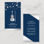 Blue Silver Foil Violine Musiklehrer Violinist Visitenkarte (Vorne/Hinten)