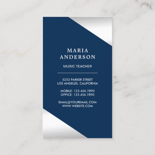 Blue Silver Foil Violine Musiklehrer Violinist Visitenkarte (Rückseite)