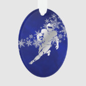 Blue Silver Football Player Ornament (Vorderseite)