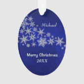 Blue Silver Football Player Ornament (Rückseite)