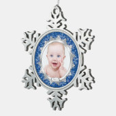 Blue Silver Foto Baby's First Christmas (Xmas) Schneeflocken Zinn-Ornament (Rechts)