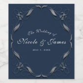 Blue & Silver Frame Elegantes Hochzeitsheim Party  Weinetikett (Einzelnes Label)