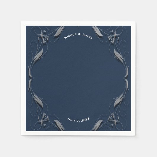 Blue & Silver Frame Elegantes Party Hochzeit im Vi Serviette (Vorderseite)