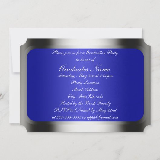 Blue & Silver Frame Graduation Party Einladung (Rückseite)