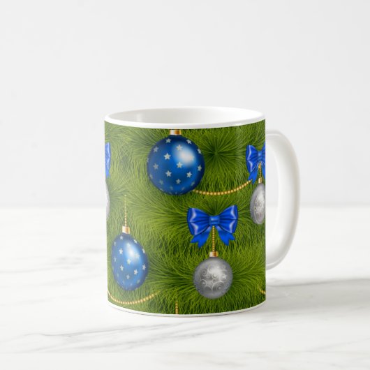 Blue Silver Frohe Weihnachtsfeiertage Kaffeetasse (VorderseiteRechts)