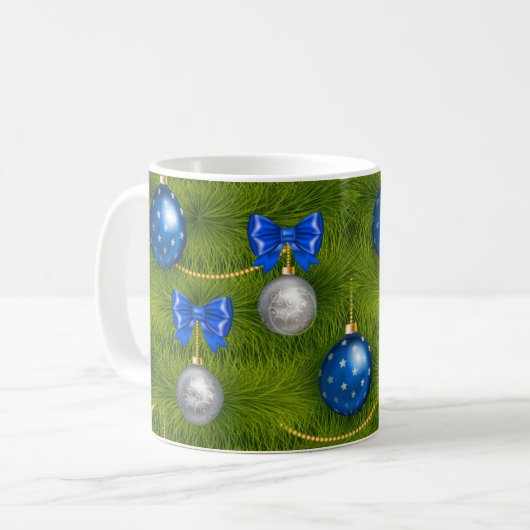 Blue Silver Frohe Weihnachtsfeiertage Kaffeetasse (Vorderseite Links)