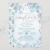 Blue & Silver Geometric Winter Showdusche Einladun Einladung (Vorne/Hinten)