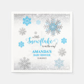 Blue Silver Glittery Snow Flake Winter Baby Shower Serviette (Vorderseite)