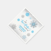 Blue Silver Glittery Snow Flake Winter Baby Shower Serviette (Ecke)