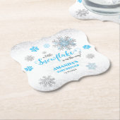 Blue Silver Glittery Snowflake Winter Baby Shower Untersetzer (angewinkelt)