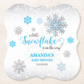 Blue Silver Glittery Snowflake Winter Baby Shower Untersetzer (Vorderseite)