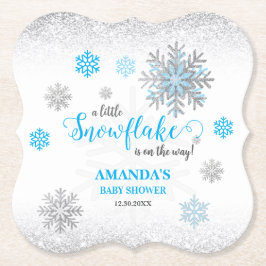 Blue Silver Glittery Snowflake Winter Baby Shower  Untersetzer