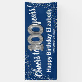 Blue Silver Glitzer 100. Geburtstagsbanner Banner (Vertikal)