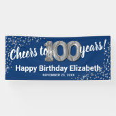 Blue Silver Glitzer 100. Geburtstagsbanner Banner (Horizontal)