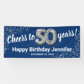 Blue Silver Glitzer 50. Geburtstagsbanner Banner (Horizontal)