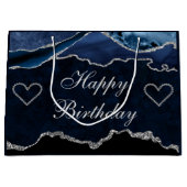 Blue & Silver Glitzer Agate Happy Birthday Große Geschenktüte (Vorderseite)