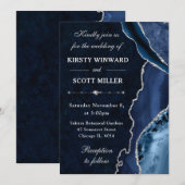 Blue & Silver Glitzer Agate und Marmor Hochzeit Einladung (Vorne/Hinten)