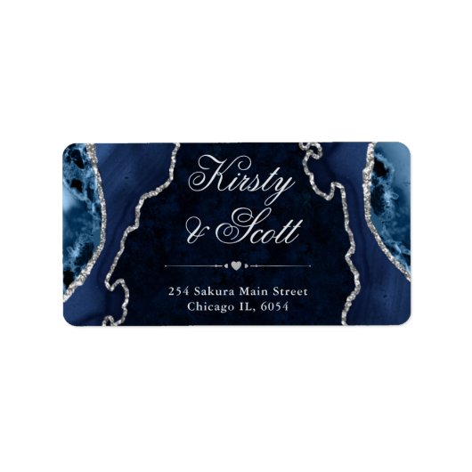 Blue & Silver Glitzer Agate Wedding-Adressetikett Adressaufkleber (Vorne)