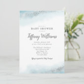Blue Silver Glitzer Boy Baby Dusche Einladung (Stehend Vorderseite)