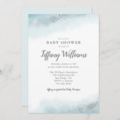 Blue Silver Glitzer Boy Baby Dusche Einladung (Vorne/Hinten)