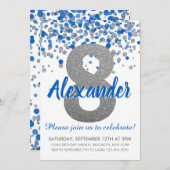 Blue Silver Glitzer Confetti Boy Achte Geburtstag Einladung (Vorne/Hinten)