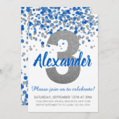 Blue Silver Glitzer Confetti Boy Dritter Geburtsta Einladung (Vorne/Hinten)
