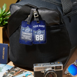 Blue & Silver Glitzer Football Player Team Spirit Gepäckanhänger