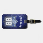 Blue & Silver Glitzer Football Player Team Spirit Gepäckanhänger (Vorderseite horizontal)