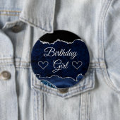 Blue & Silver Glitzer Marble Agate Birthday Girl Button (Beispiel)